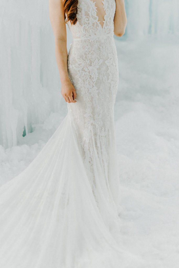 wedding dress at ice castle elopement
