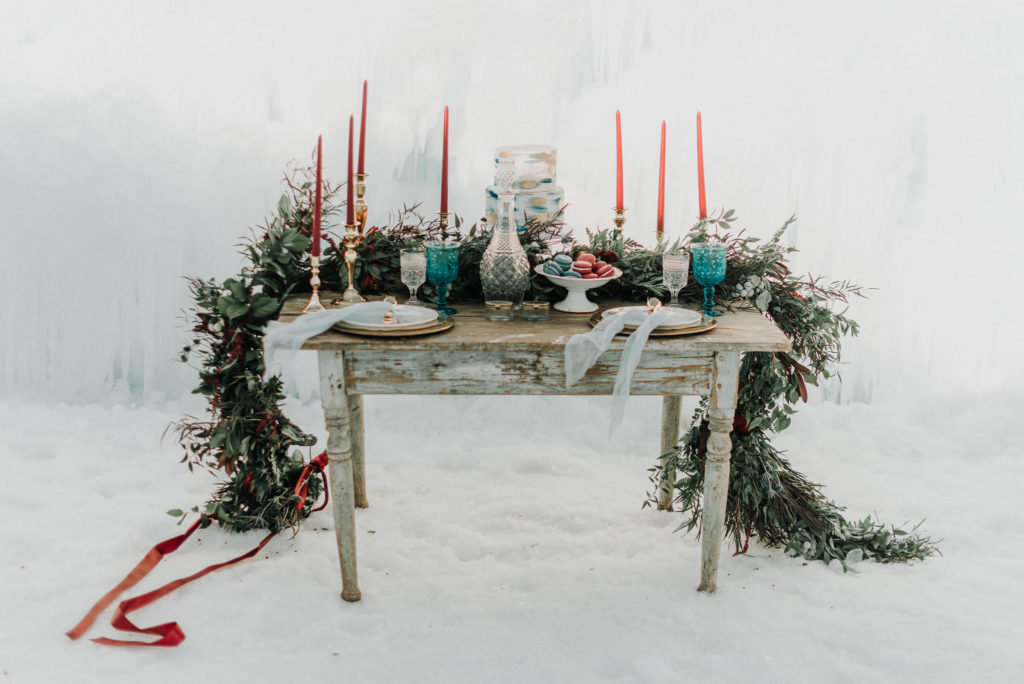 winter elopement sweetheart table