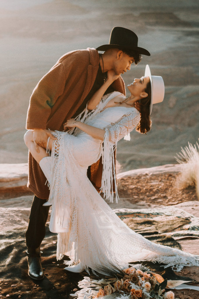 Moab elopement bride and groom